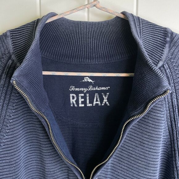 Tommy Bahama Relax Blue Knit 1/4 Zip Pullover Sweater Cotton Men's Large - Picture 3 of 12